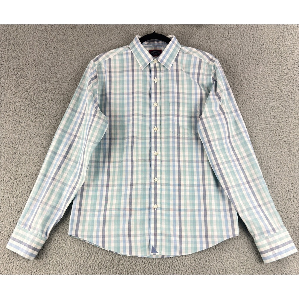 UNTUCKit Shirt Mens M Blue Teal Plaid Slim Wrinkle Free Button Down Long Sleeve